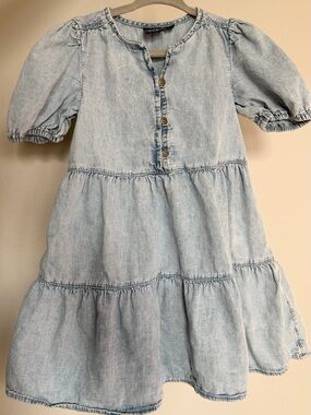 Baby GAP Denim Tiered Puff-Sleeve Dress